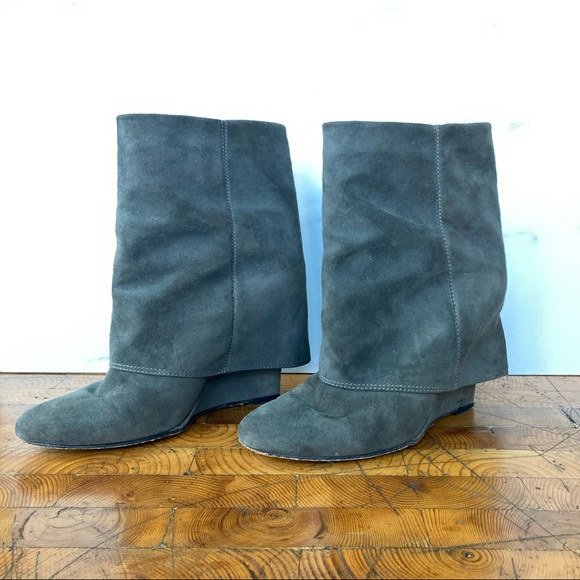 RARE Tara Subkoff Grey Suede Cuffed Wedge Booties - Picture 2 of 8